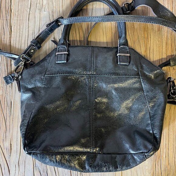 Elliott Lucca Black Leather Classic Look Zip Closure Shoulder Bag - Picture 1 of 9